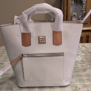 Dooney & Bourke White Tote with Tan Accents